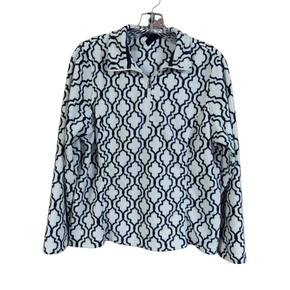 Lands' End Thermacheck Black & White Damask Print Quarter Zip Fleece Pullover - Picture 1 of 7